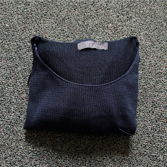 PRIMARK Navy Blue Boatneck Loose Knit Sweater Oversized Relaxed Drappy Shirt L - Picture 9 of 16